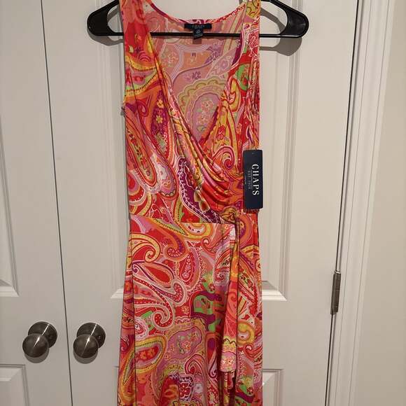 Chaps Women's Multi-Color Paisley Deep V-Neck Spaghetti Strap Dress - Picture 1 of 2